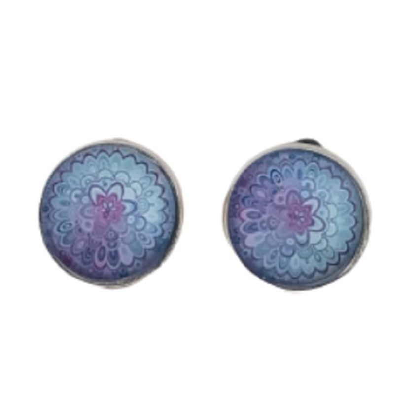 Ladies Blue Flower Clip On Earrings