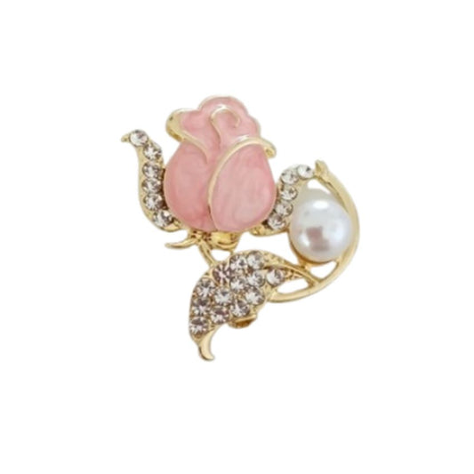 Ladies Diamante Pink Flower Brooch