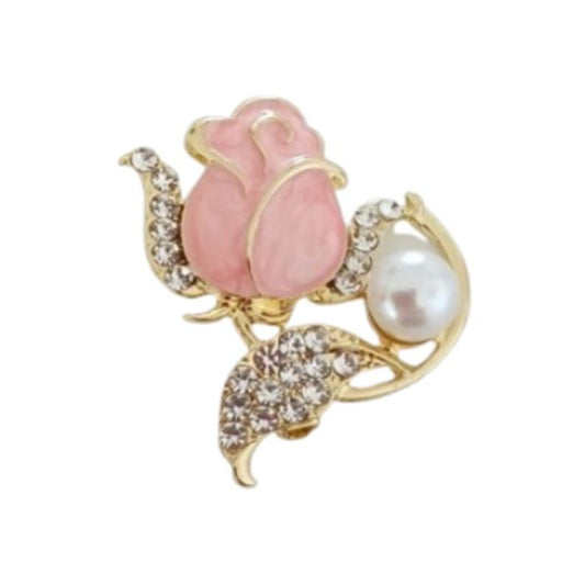 Ladies Diamante Pink Flower Brooch