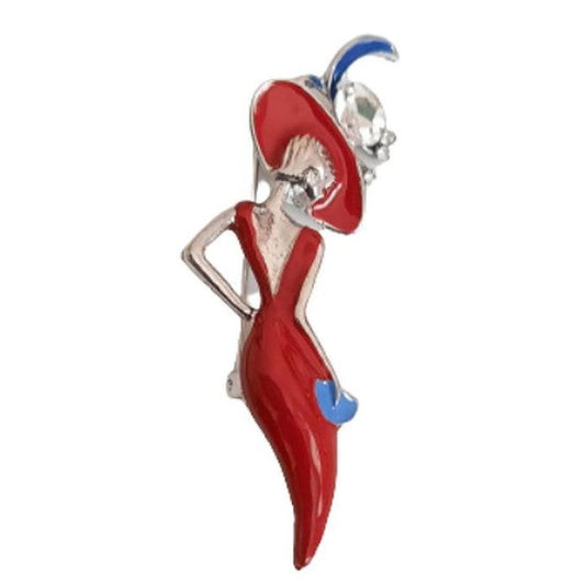Lady In Red Elegant Gold Brooch