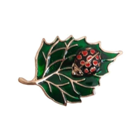Ladybird On A Leaf Brooch