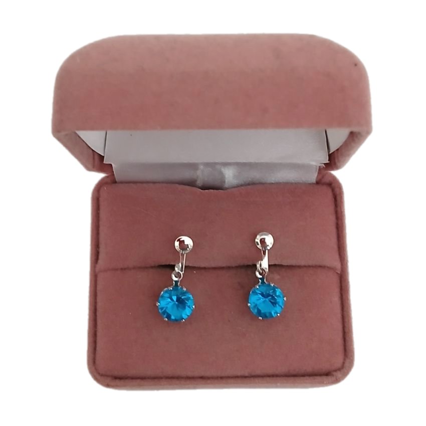 Lake Blue Solitaire Clip On Earrings(2)