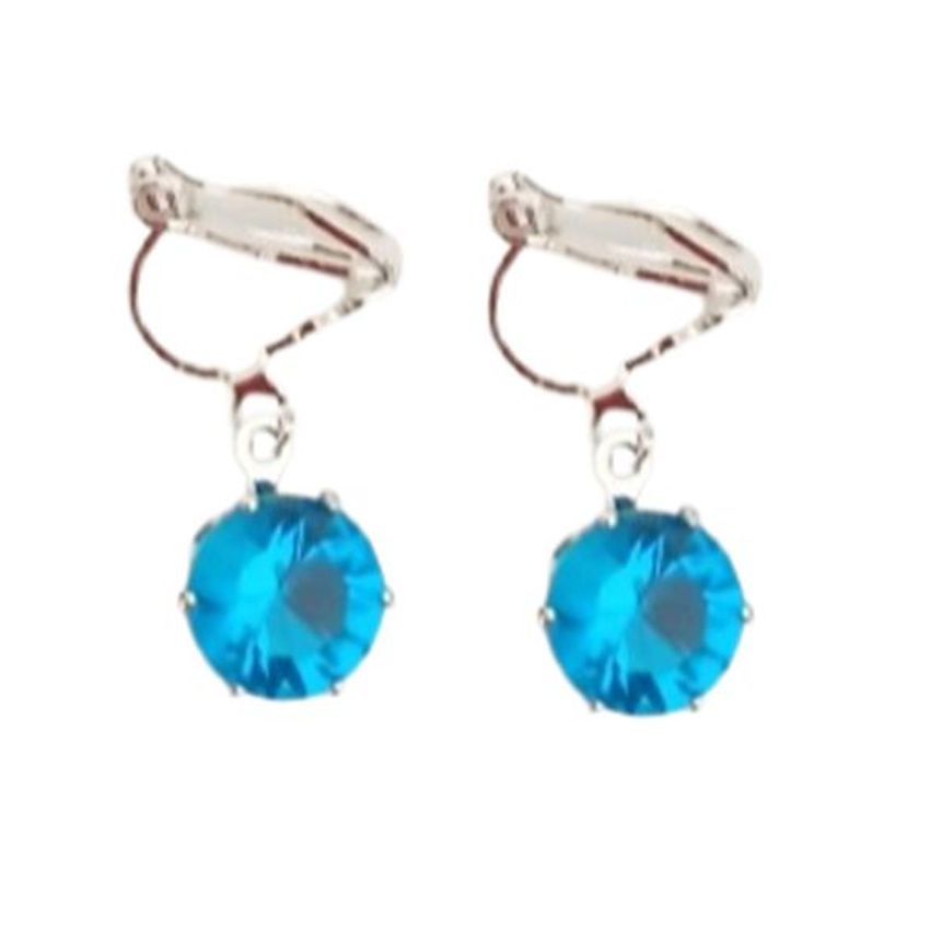 Lake Blue Solitaire Clip On Earrings
