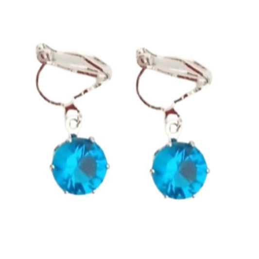 Lake Blue Solitaire Clip On Earrings