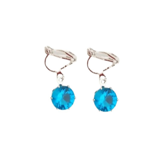 Lake Blue Solitaire Clip On Earrings