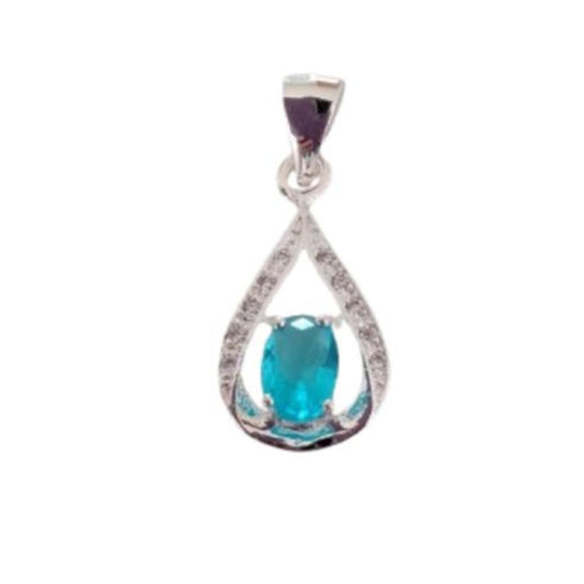 Lake Blue Topaz Pear Drop Pendant With Cubic Zirconia Edges