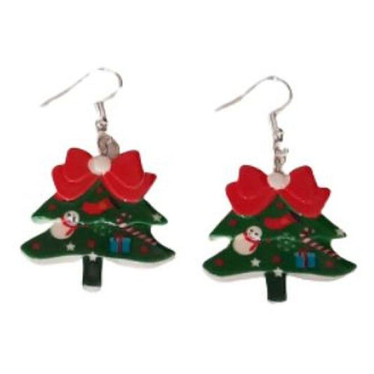 Large Bow On Tree Acrylic Earrings