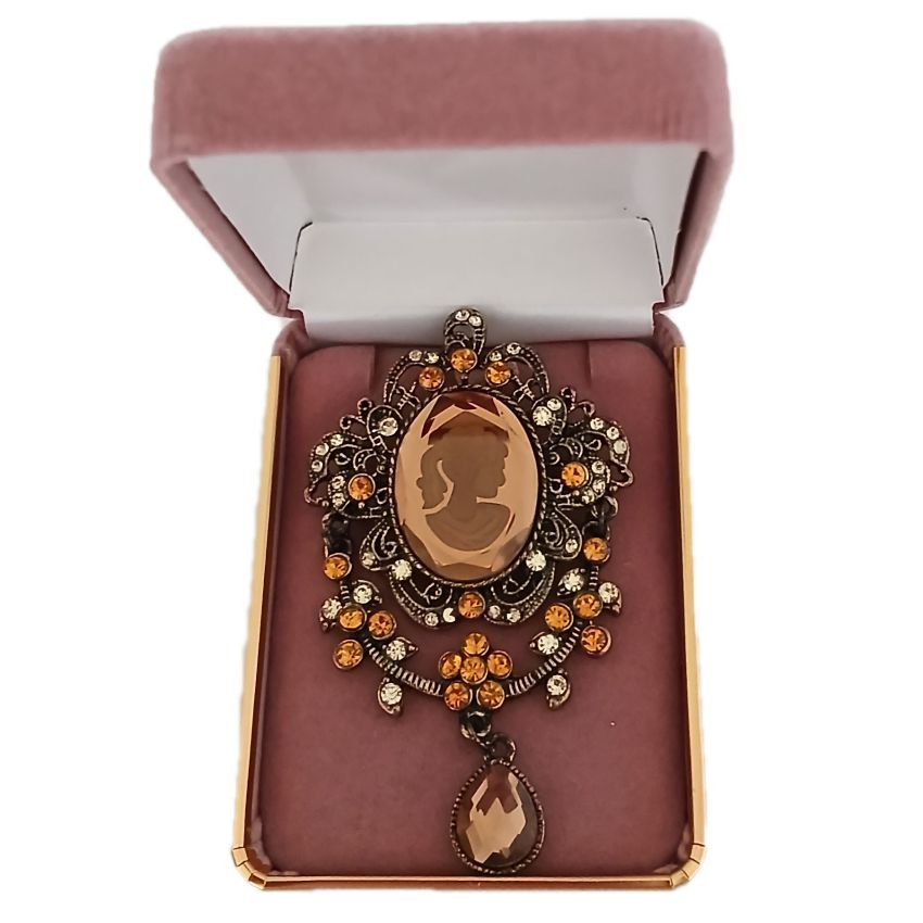 Large Brown And Orange Cameo Brooch(2)