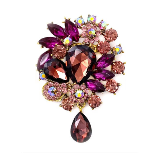 Large Burgundy And Purple Stone Drop Brooch