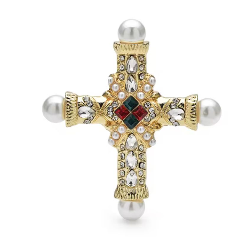 Large Crystal And Pearl Detail Brooch