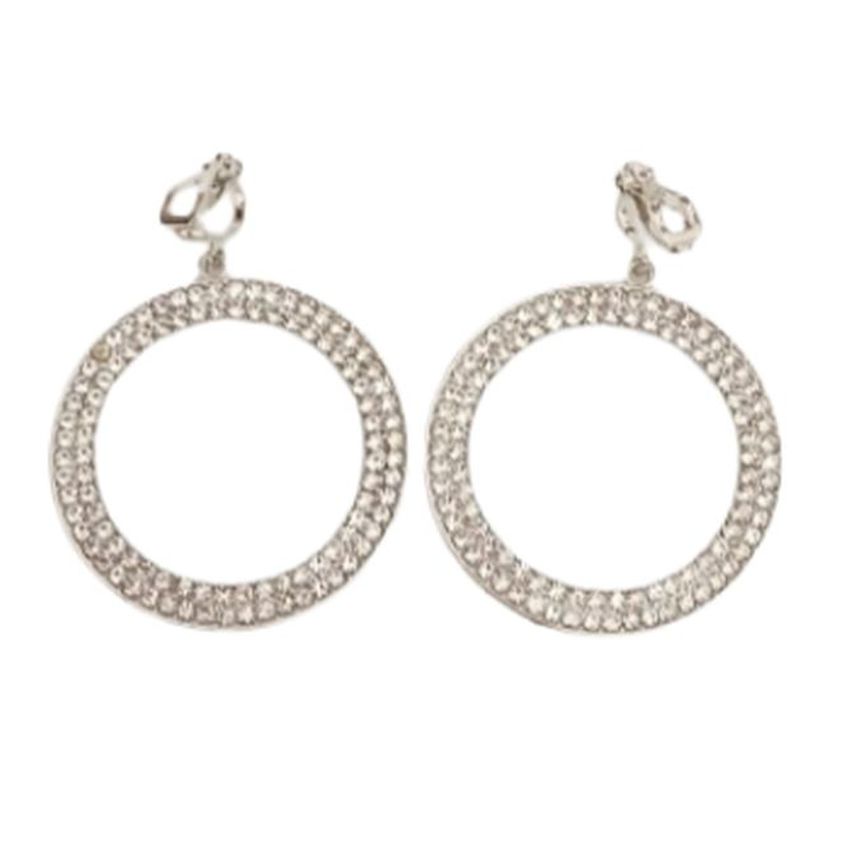 Large Crystal Set Round Clip On Earrings