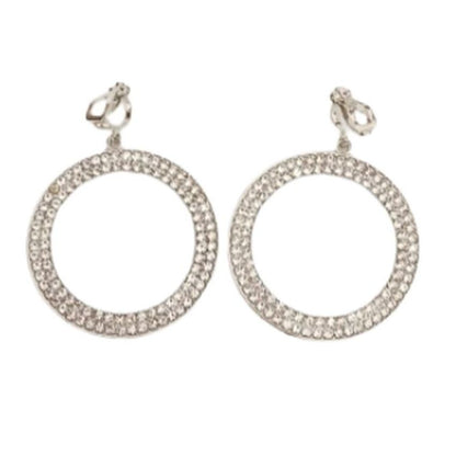 Large Crystal Set Round Clip On Earrings