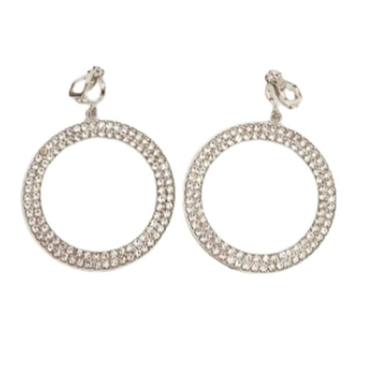 Large Crystal Set Round Clip On Earrings