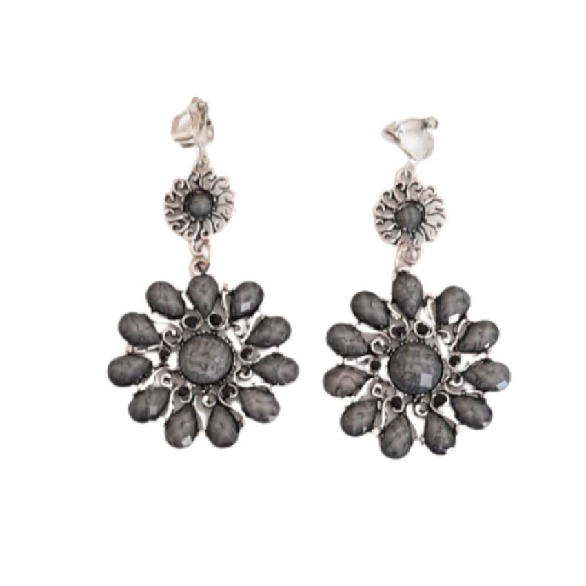 Large Dark Grey Clip On Earrings