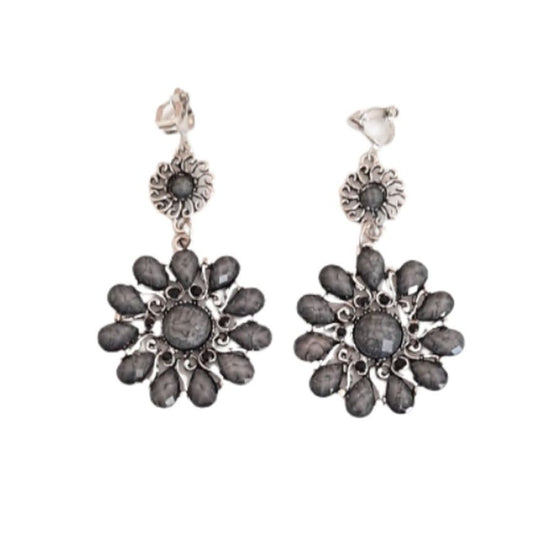 Large Dark Grey Clip On Earrings