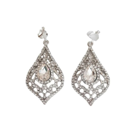 Large Diamante Vintage Style Clip Earrings