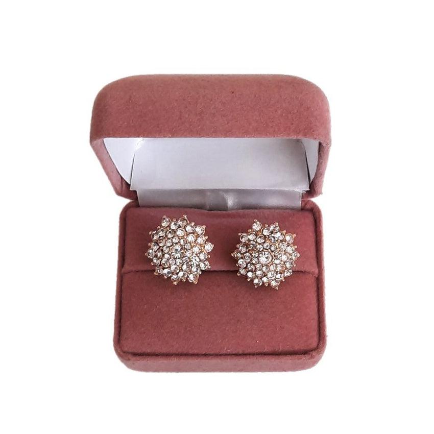 Large Gold Crystal Round Clip On Earrings(2)