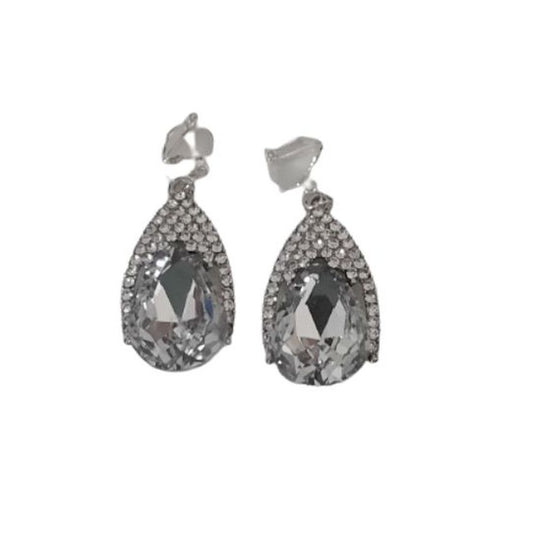 Large Inset Stone Diamante Clip Earrings