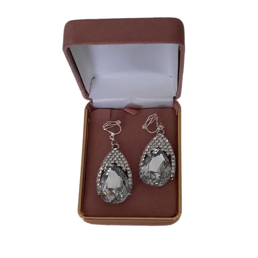 Large Inset Stone Diamante Clip Earrings(2)
