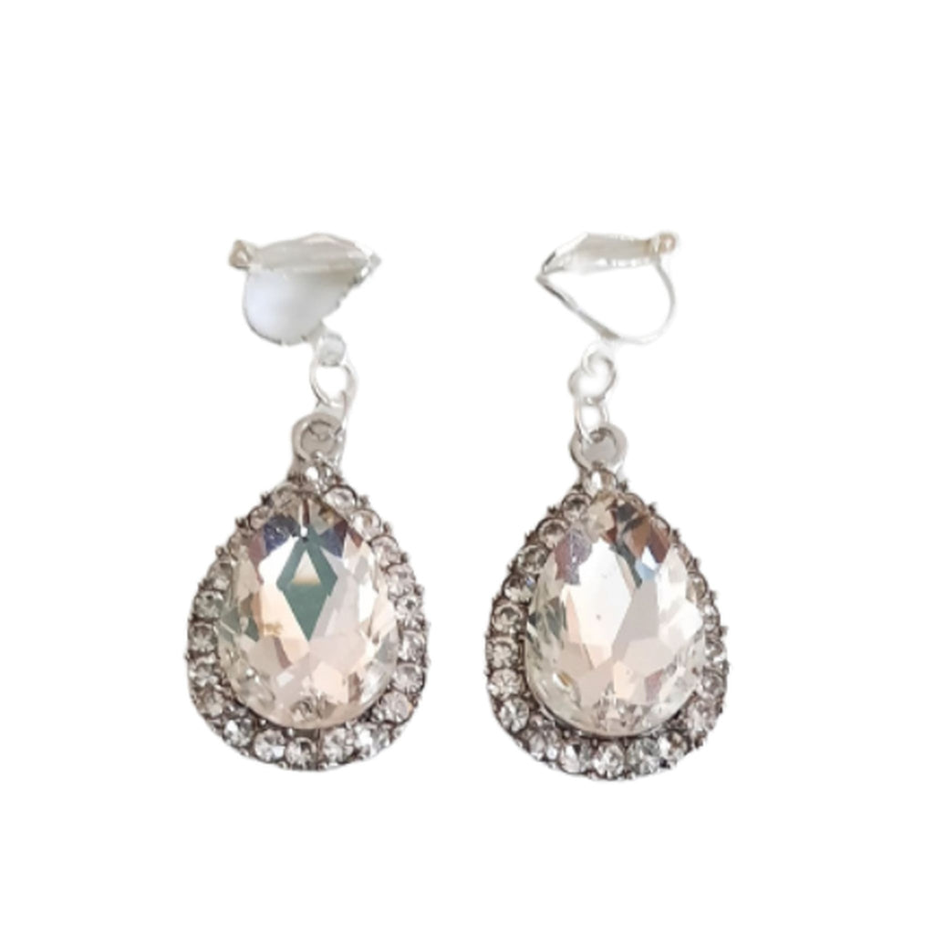 Large Inset Stone Diamante Clip Earrings