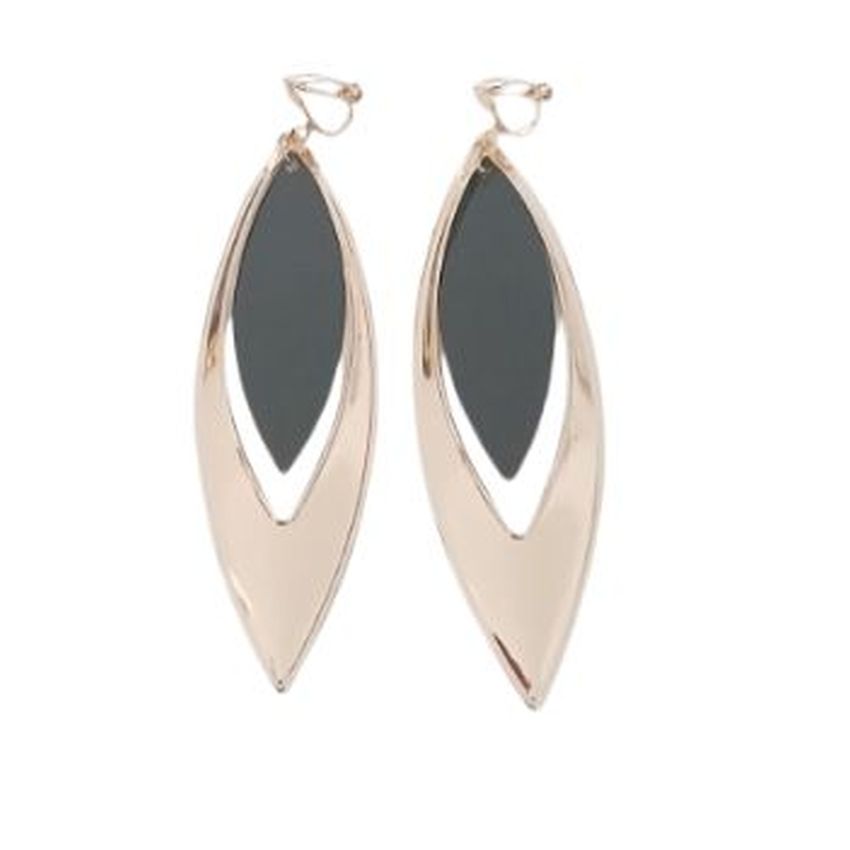 Large Long Black Clip On Earrings