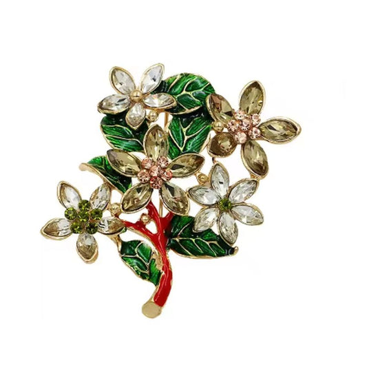 Large Multiple Flower Crystal Stone Brooch