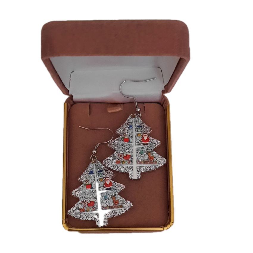 Large Silver Christmas Tree Earrings