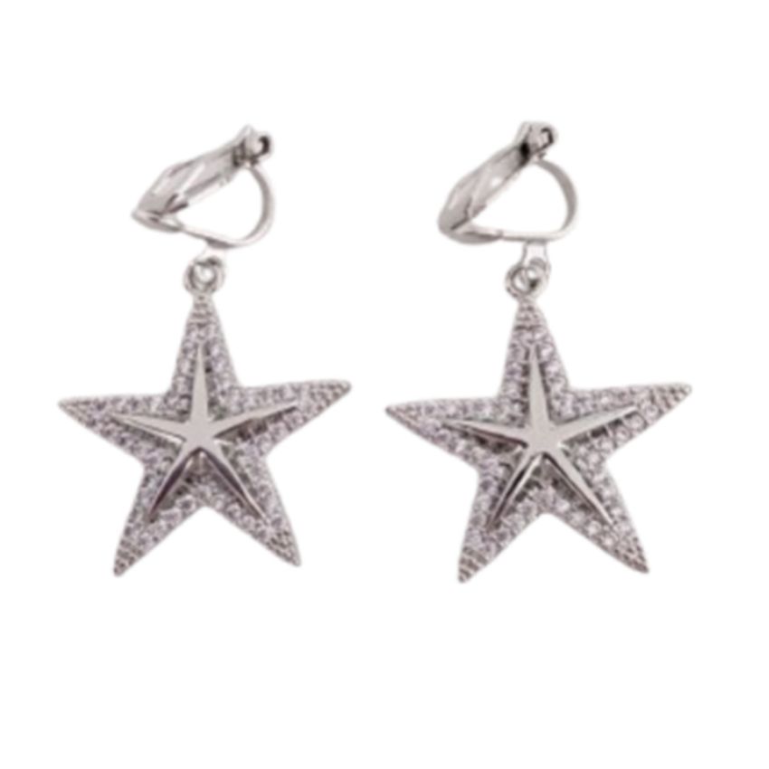 Large SilverStar Clip  On Earrings