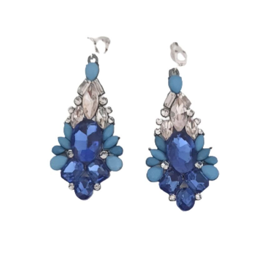 Large Vintage Blue Diamante Clip On Earrings