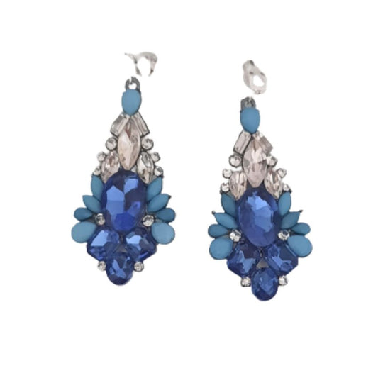Large Vintage Blue Diamante Clip On Earrings