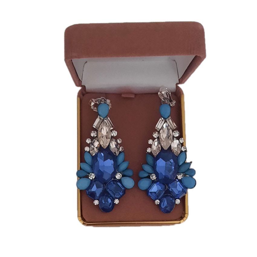 Large Vintage Blue Diamante Clip On Earrings(2)
