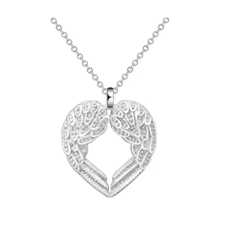 Large Open Angel Wings Silver Pendant