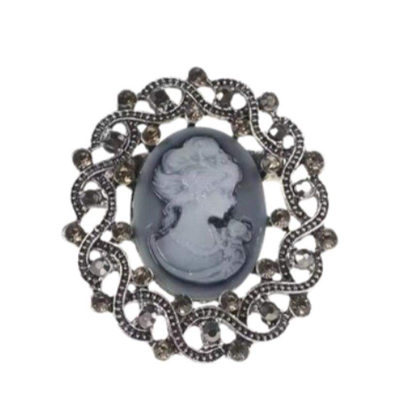 Large Crystal Set Traditional Cameo Brooch