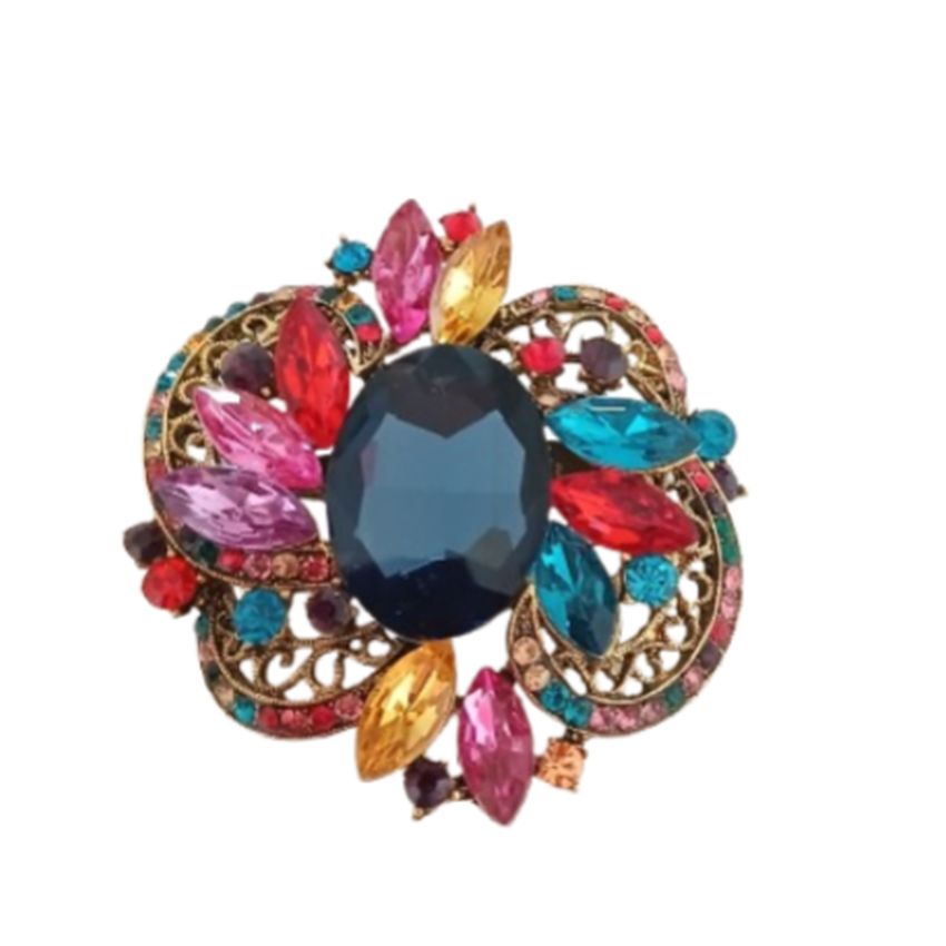 Large Diamante Multi Coloured Brooch