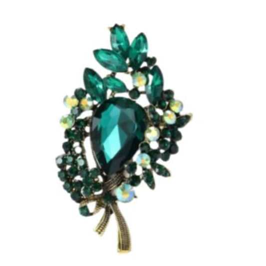 Large Green Vintage Flower Brooch