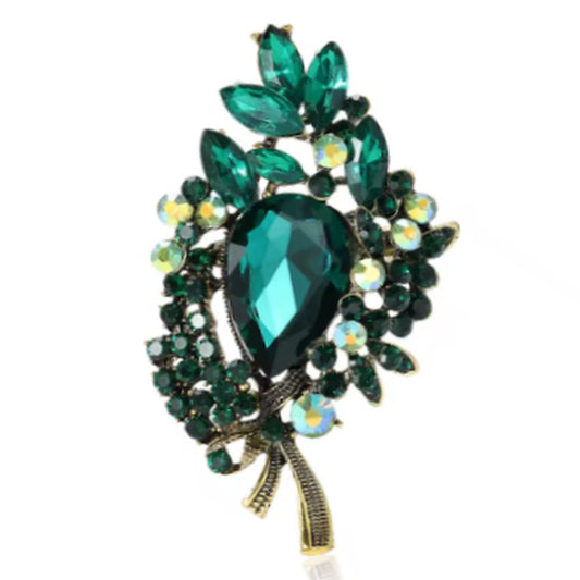 Large Green Vintage Flower Brooch