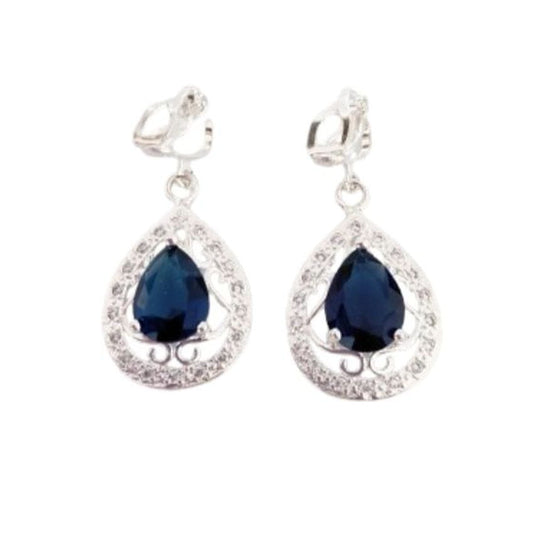 Large Stone Navy Blue Clip On Earrings