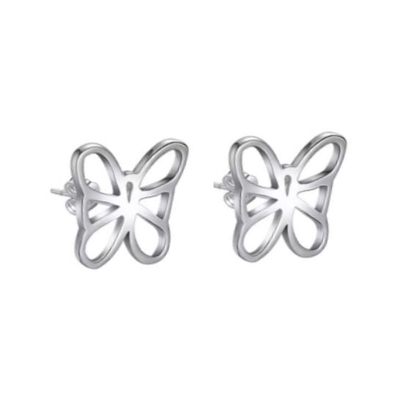 Large Stud Open Cut Silver Filled Butterfly Earrings