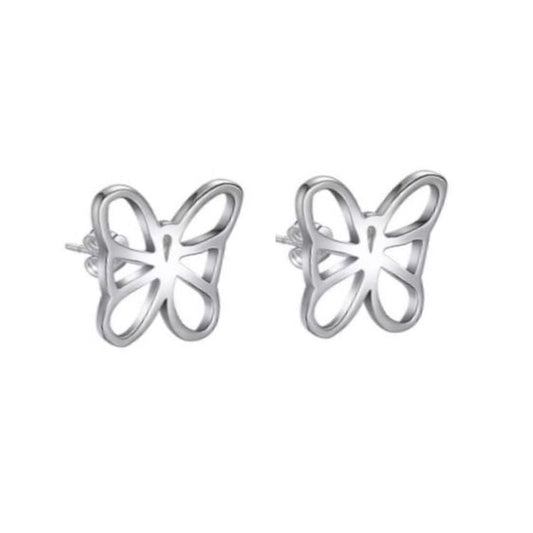Large Stud Open Cut Silver Filled Butterfly Earrings