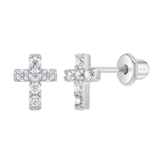 Larger Crystal Cross Stud Communion Earrings
