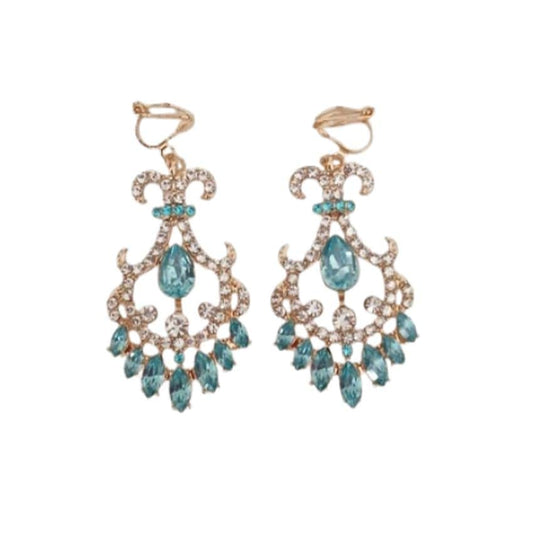 Light Blue Chandelier Drop Clip On Earrings