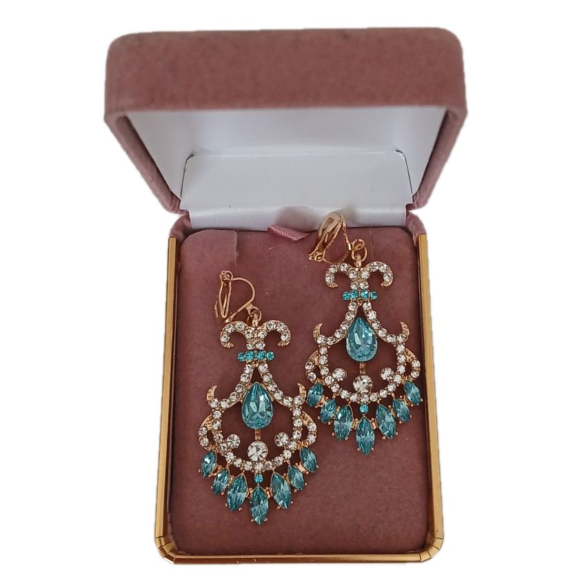 Light Blue Chandelier Drop Clip On Earrings(2)