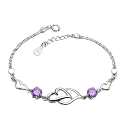 Light Purple CZ Stone Bracelet With Hearts