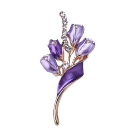 Lilac And Gold Crystal Flower Brooch