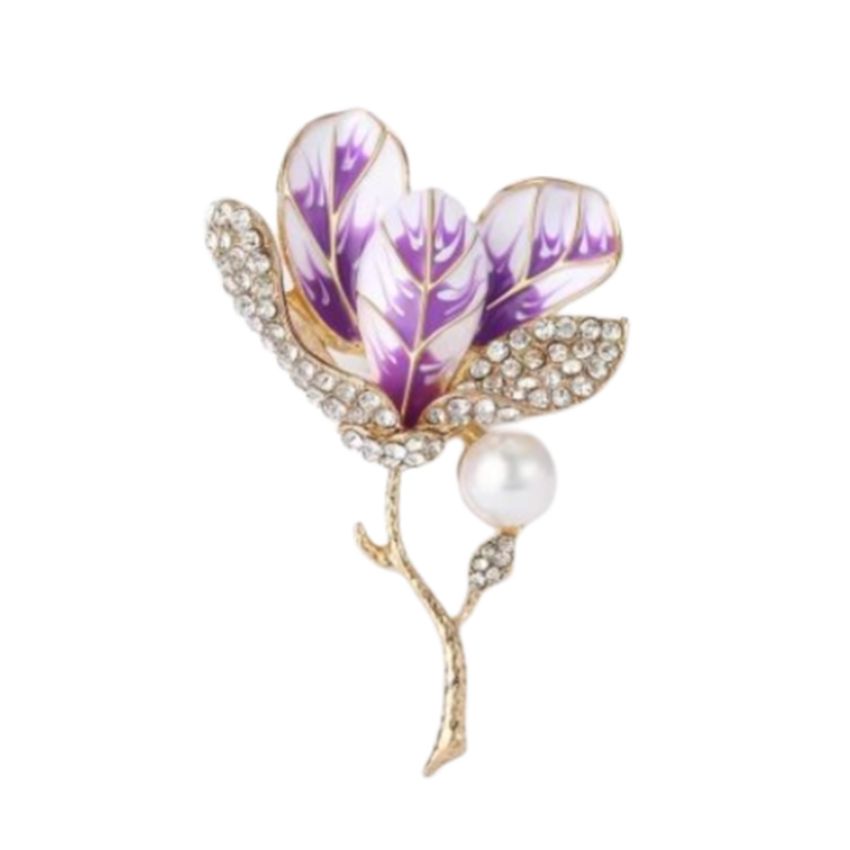 Lilac Leaf Cubic Zirconia Flower Brooch