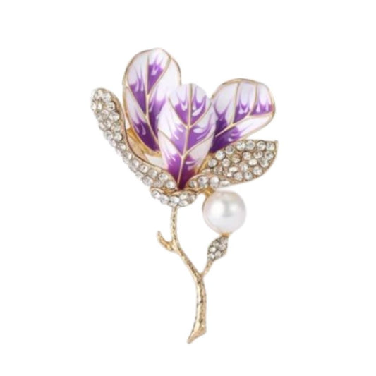 Lilac Leaf Cubic Zirconia Flower Brooch