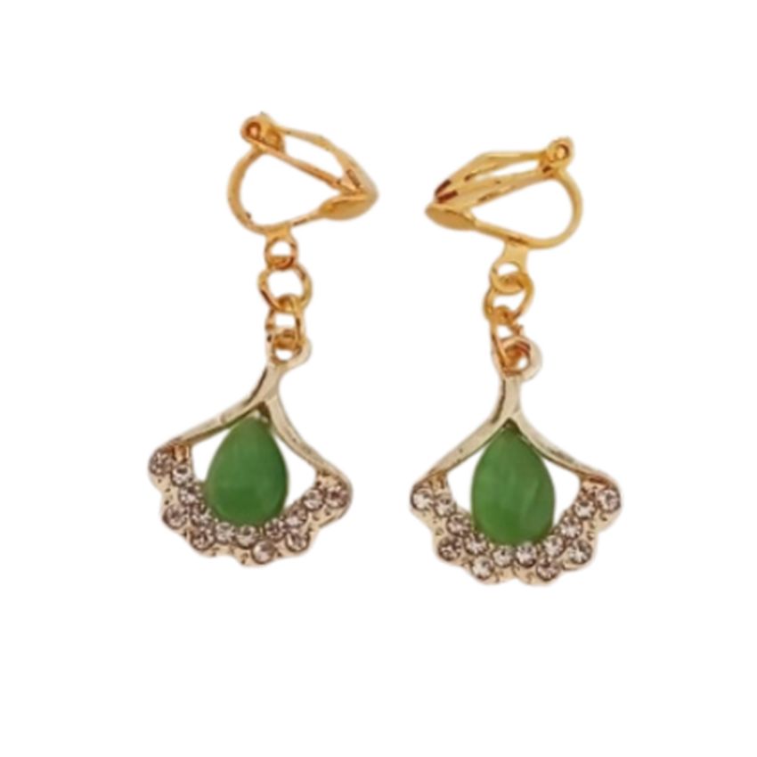 Lime Green Diamante Fan Clip On Earrings