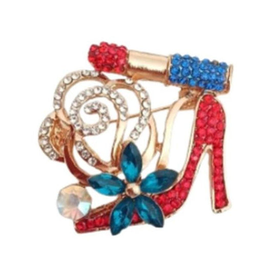 Lipstick And Shoe Crystal Brooch