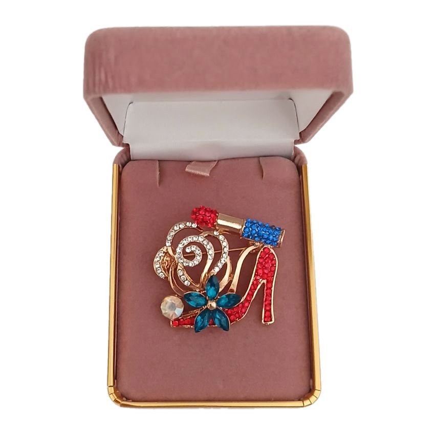 Lipstick And Shoe Crystal Brooch