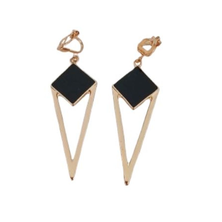 Long Black Centre Clip on Earrings